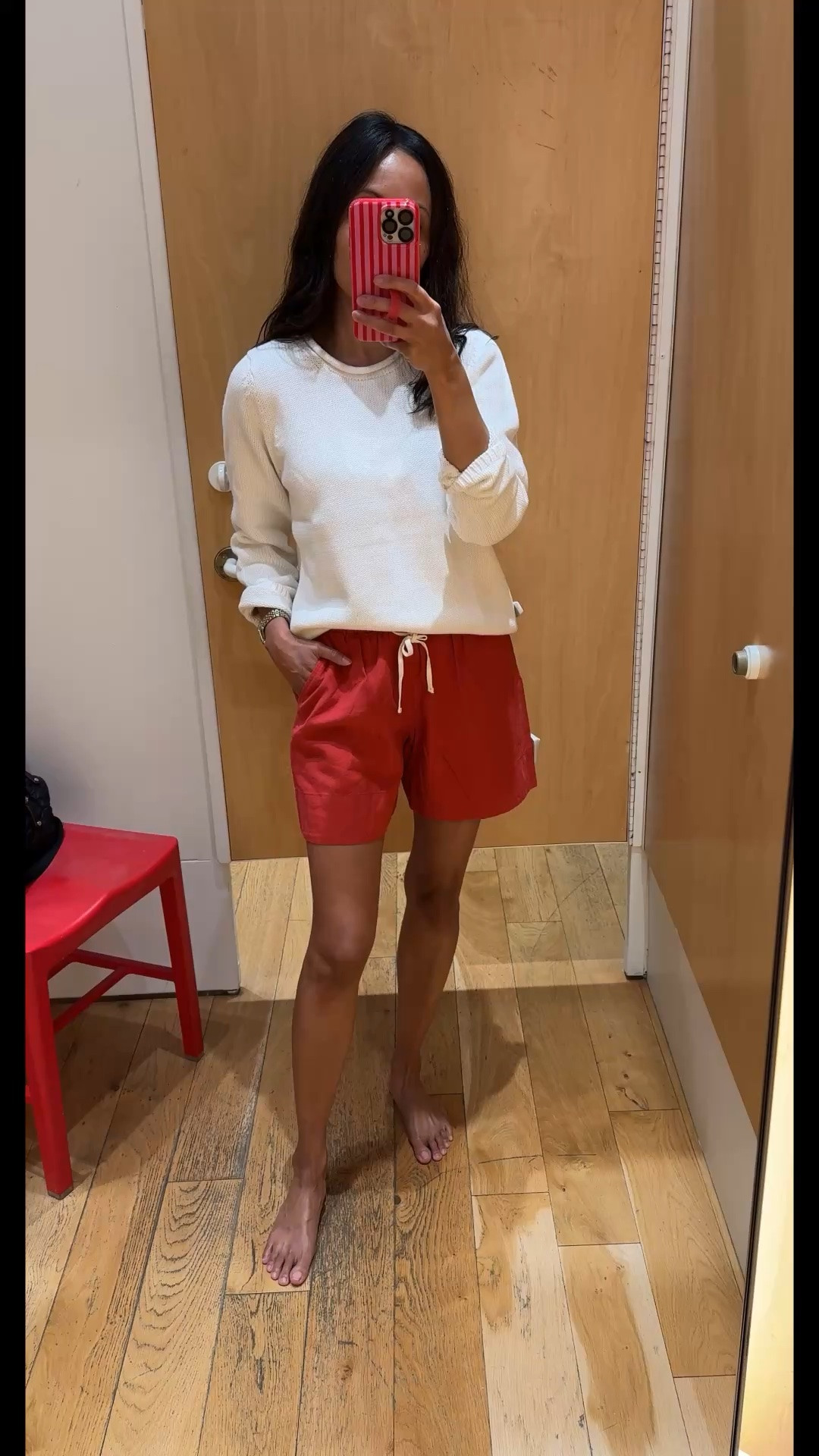 Spring outfits. Summer outfits. 
40% off + extra 10% off for cardholders. 
Cotton roll neck sweater. Fitted style and runs small. Wearing size M here, would prefer a size S. Size up one to two sizes. 
Pull on shorts are cute relaxed style. I sized down here. Cotton linen blend. Comes in multiple colors.