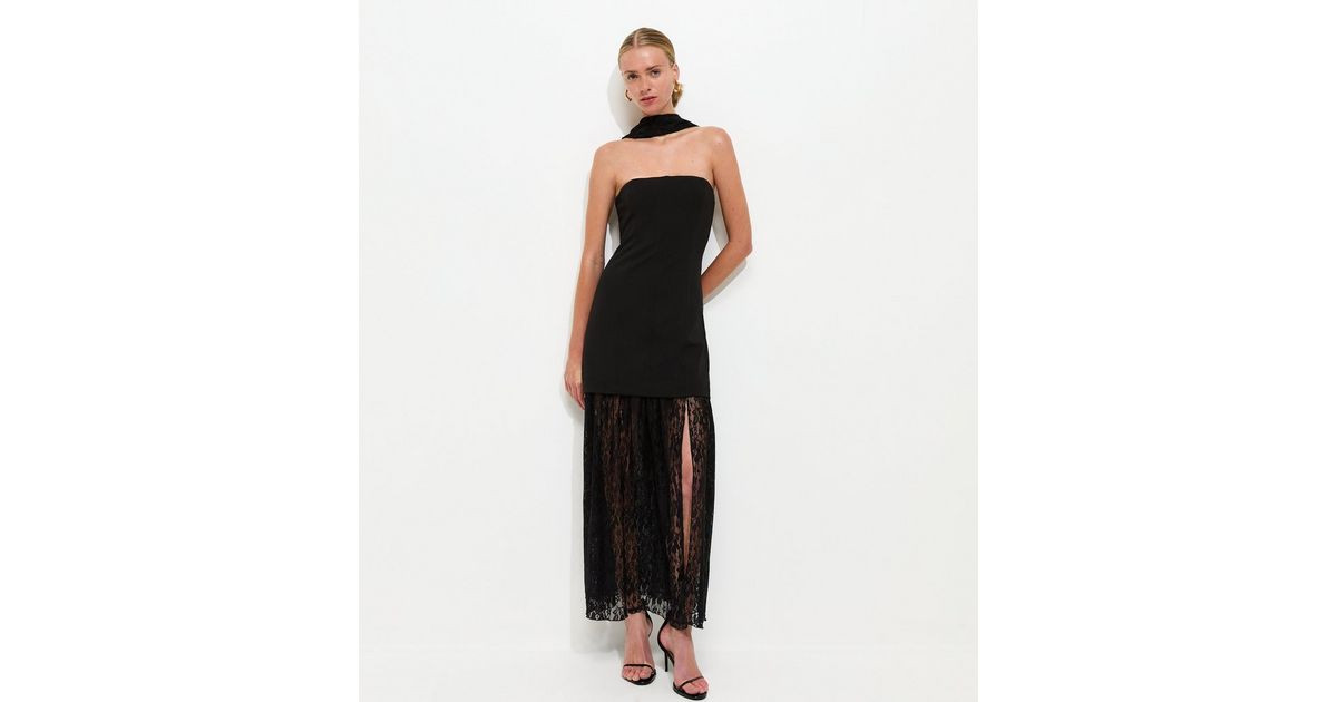 Black Lace Bandeau Midi Dress with Scarf | New Look | New Look (UK)