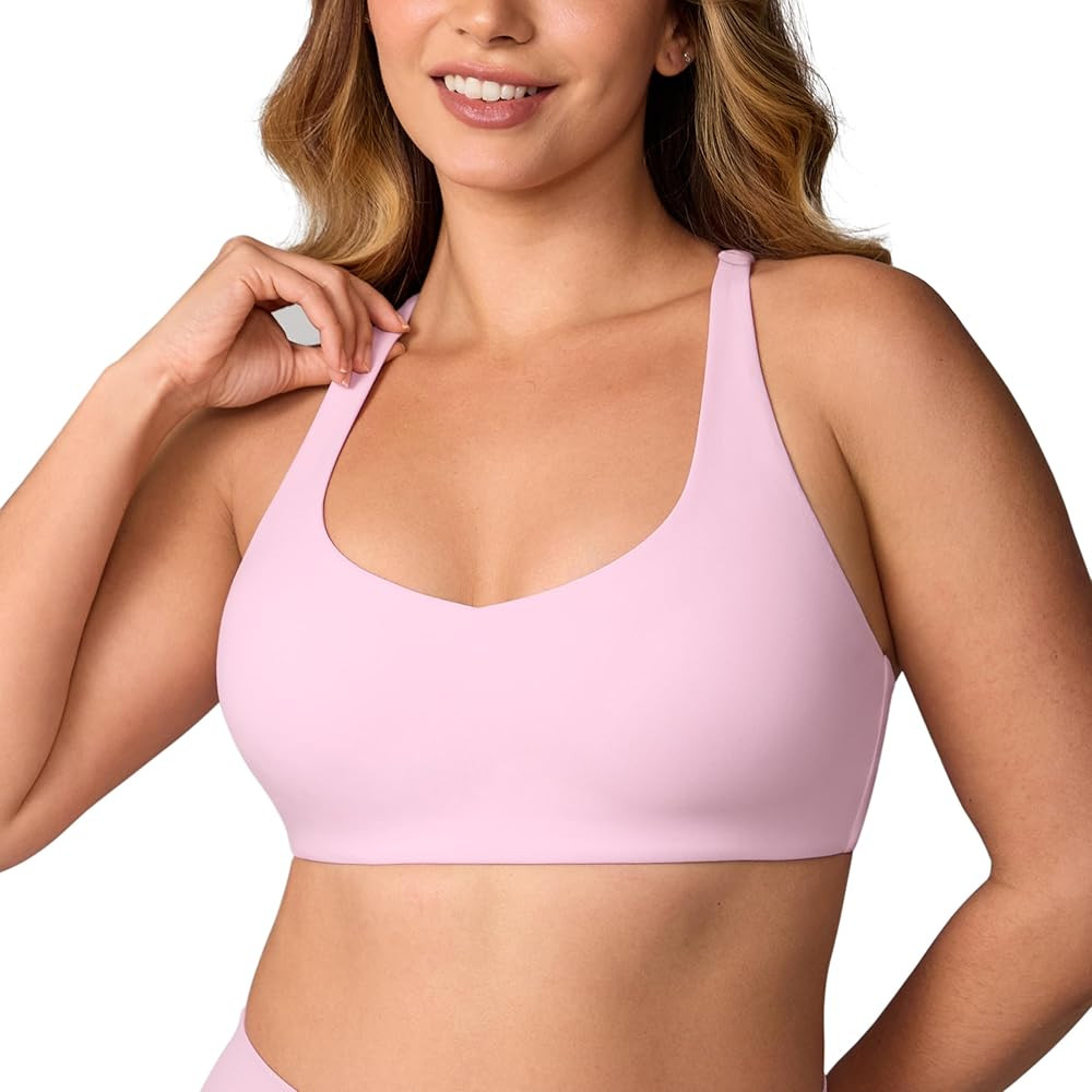 Hugcurve Adjustable Cross Back Sports Bra for Women V Neck Twist Back Padded Yoga Workout Top | Amazon (US)