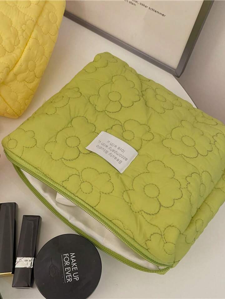 1pc Quilting Soft Flower Pattern Portable Large Capacity Travel Storage Makeup Bag For Women Girl... | SHEIN
