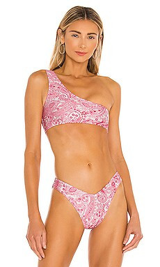 Frankies Bikinis Barb Shine Bikini Top in Pink Paisley from Revolve.com | Revolve Clothing (Global)