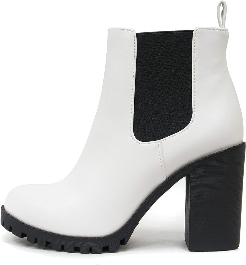 Soda Glove - Ankle Boot w/Lug Sole Elastic Gore and Chunky Heel | Amazon (US)