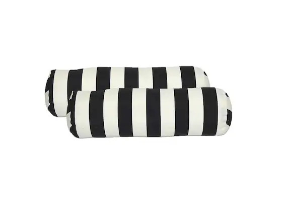 SET OF 2 - Indoor / Outdoor Decorative Bolster Neckroll Pillows - Black and White Stripe | Etsy (US)
