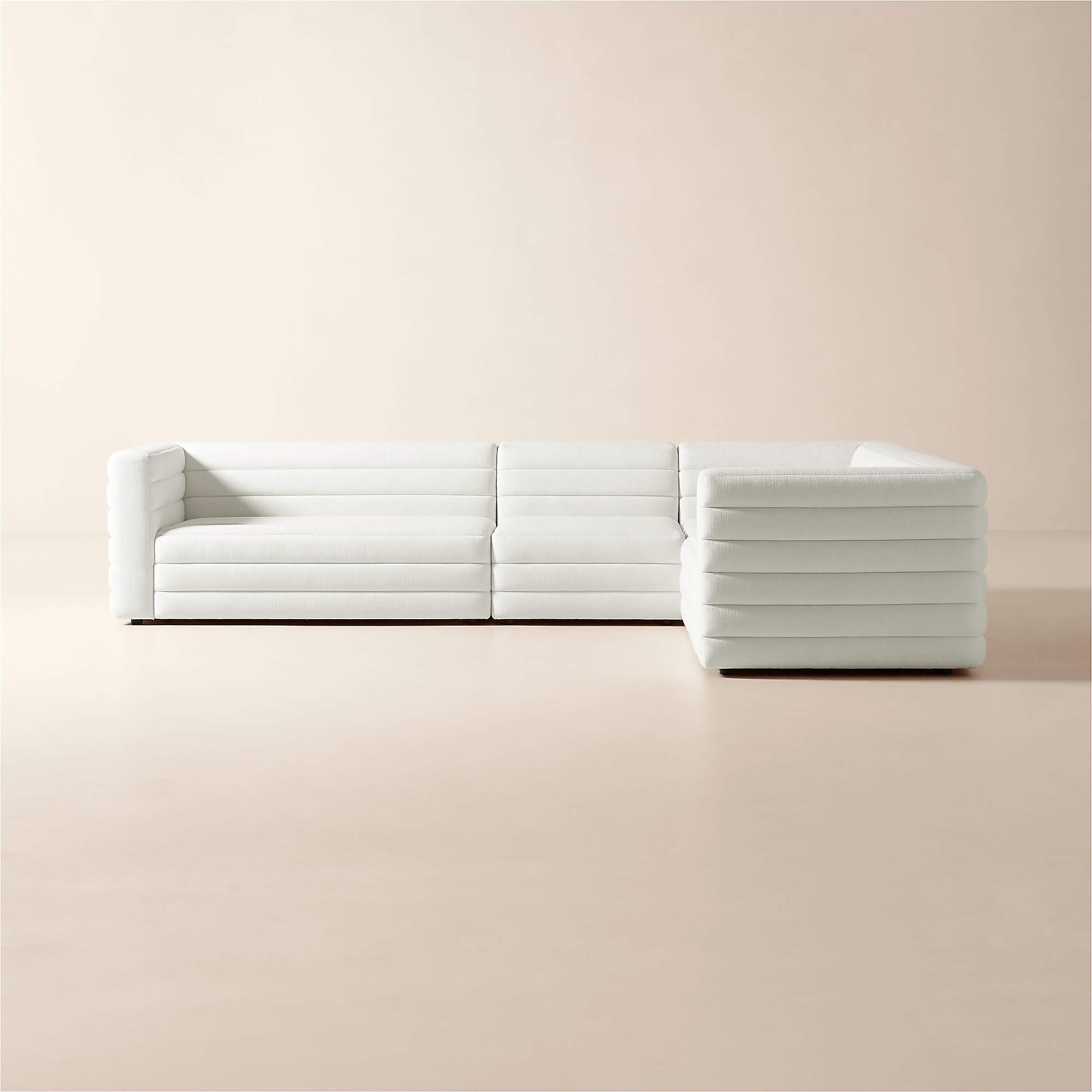 Strato 4-Piece L-Shaped Channeled Ivory Performance Fabric Sectional Sofa + Reviews | CB2 | CB2