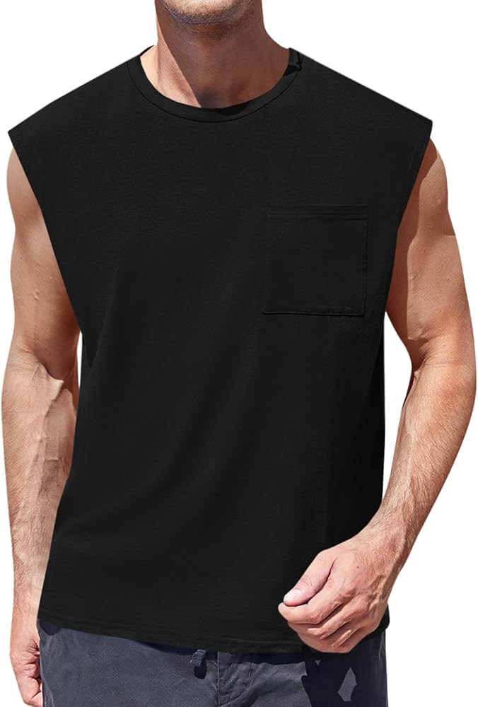 ZIWOCH Mens Sleeveless Tank Tops Workout Cut Off Shirts Muscle Gym T Shirts with Pocket | Amazon (US)