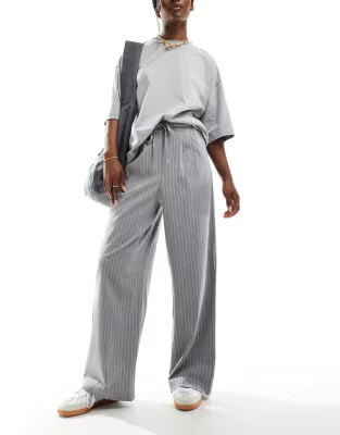 ASOS DESIGN tailored pull on pants in gray pinstripe | ASOS (Global)