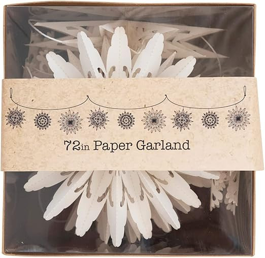 Creative Co-Op Snowflake Garland in Kraft Box, White | Amazon (US)