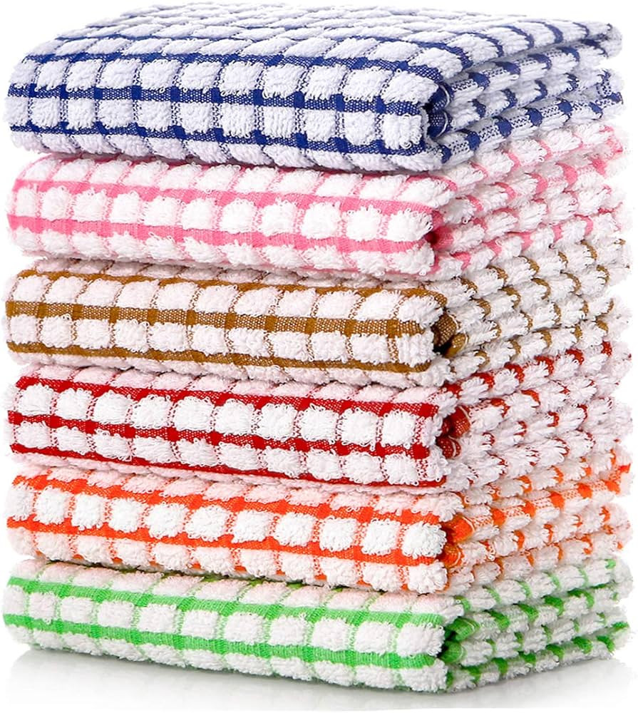 LAZI Kitchen Dish Towels, 16 Inch x 25 Inch Bulk Cotton Kitchen Towels, 6 Pack Dish Cloths for Di... | Amazon (US)