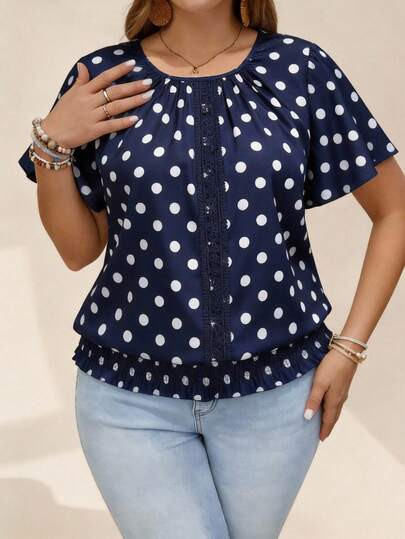 Plus Size Women'S Summer Floral-Patterned Hemmed Elasticated Short-Sleeved Elegant Women Round-Ne... | SHEIN