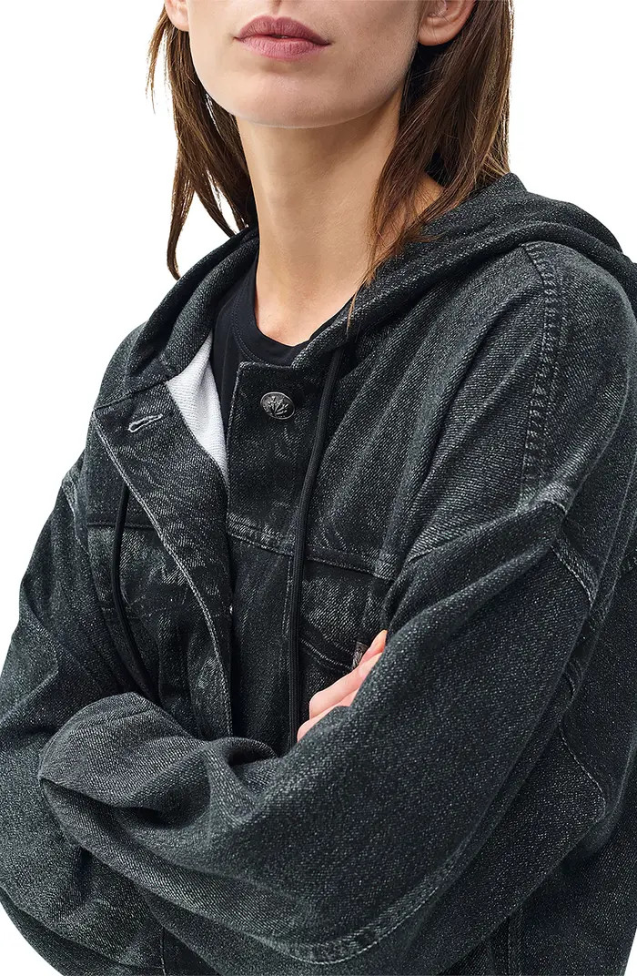 Miramar Hooded Trompe l'Oeil Faux Denim Terry Trucker Jacket | Nordstrom