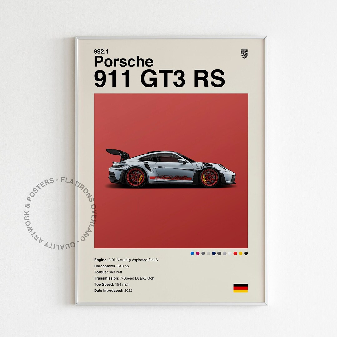 Porsche 911 GT3 RS 992.1 Mid Century Modern Sports Car Poster Retro Minimalist Wall Art - Etsy | Etsy (US)