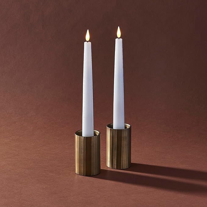 Taper Candle Holders, Set of 2 - Aged Brass Finish, 3 Inch Tall, Fits Standard Tapered Candlestic... | Amazon (US)