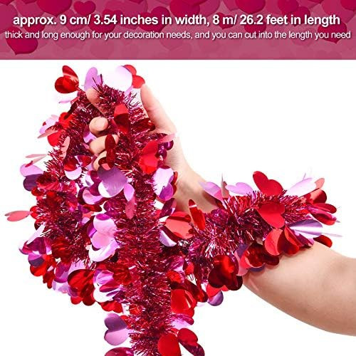 WILLBOND 26.2 Feet Heart Tinsel Garland Valentines Metallic Tinsel Twist Garland Shiny Hanging Decor | Amazon (US)