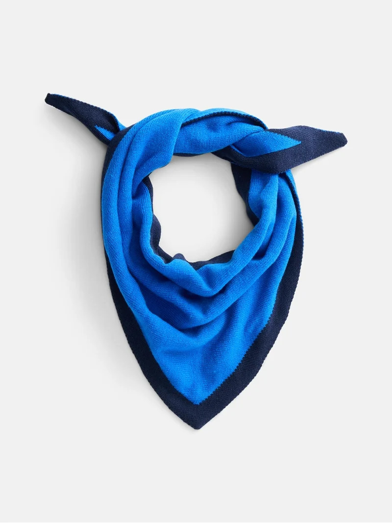 Scenario Women's Border Stripe Knit Triangle Scarf, Blue Fire and Classic Navy | Walmart (US)