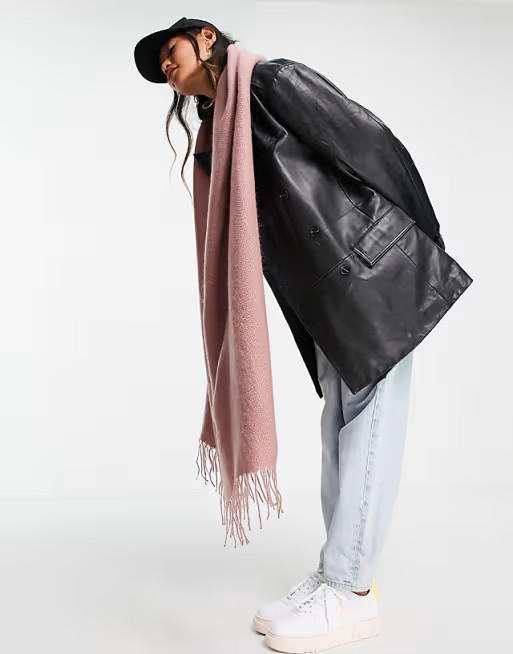 ASOS DESIGN supersoft scarf with tassels in dusty pink | ASOS | ASOS (Global)