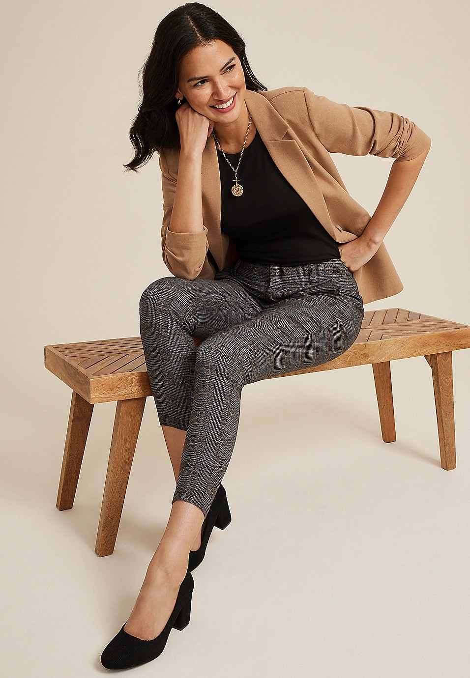 Bengaline Plaid Constructed Waist Mid Rise Skinny Dress Pant | Maurices