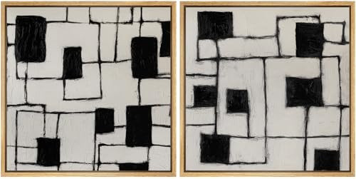 SIGNFORD Framed Canvas Print Wall Art Set Geometric Black and White Abstract Minimalist Rectangular Shapes Illustrations Modern Art Relax/Calm for Living Room, Bedroom, Office - 24"x24"x2 Natural | Amazon (US)