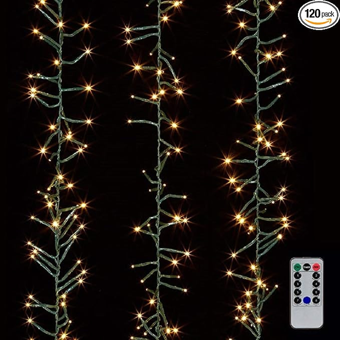 Raz Imports, G3937045, 15 Feet, Cluster Garland Green Wire with 120 White Light with Remote | Amazon (US)