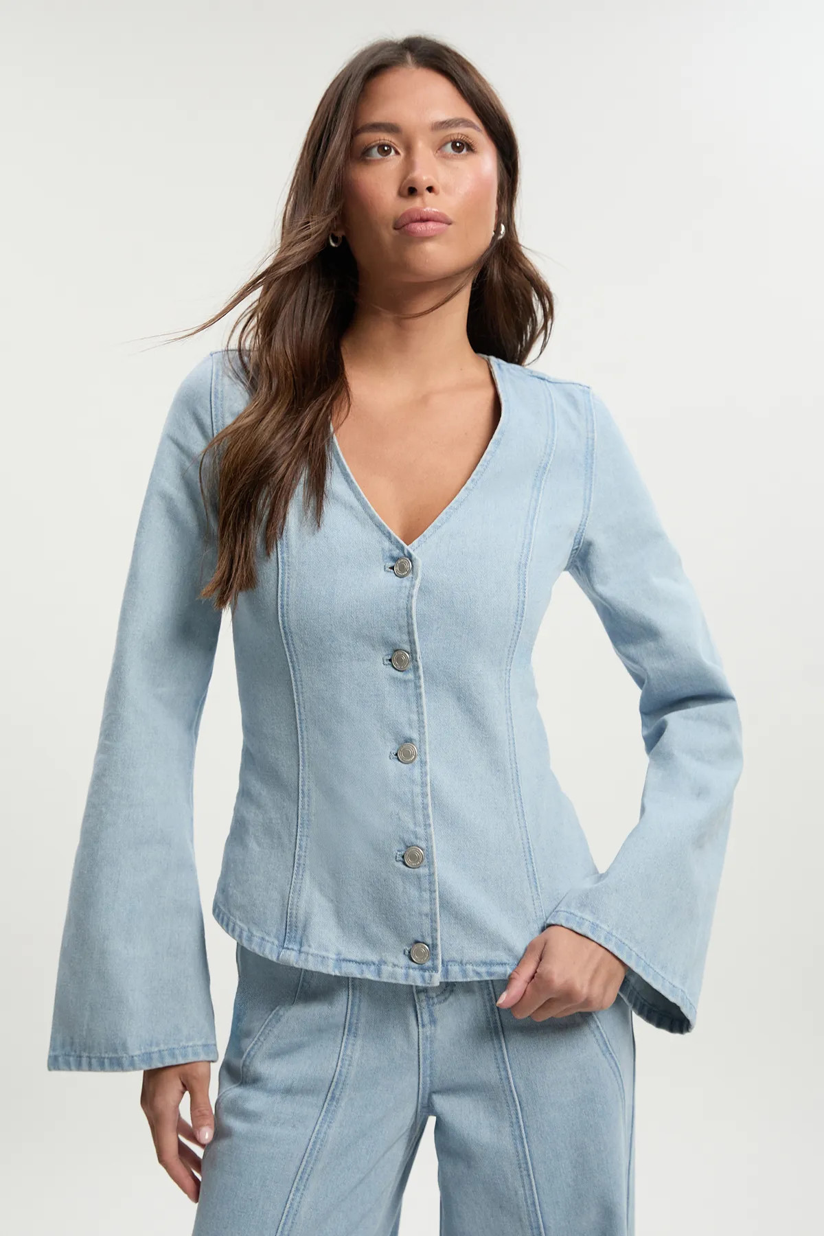 Button Down Seam Detail Denim Jacket | boohoo (US & Canada)