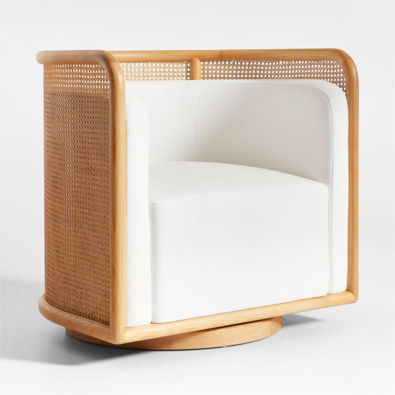 Fields Cane Back Natural White Swivel Accent Chair by Leanne Ford + Reviews | Crate & Barrel | Crate & Barrel