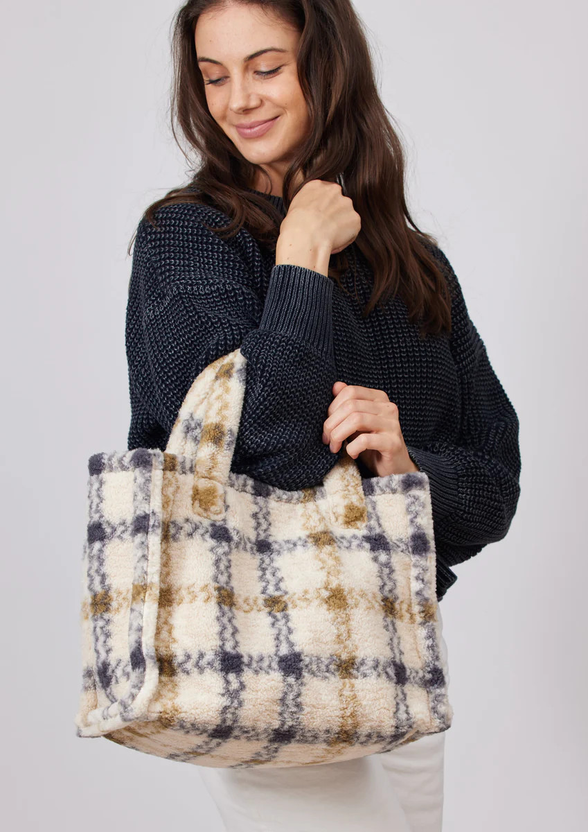 Small Teddy Tote- Neutral Plaid | Hat Attack