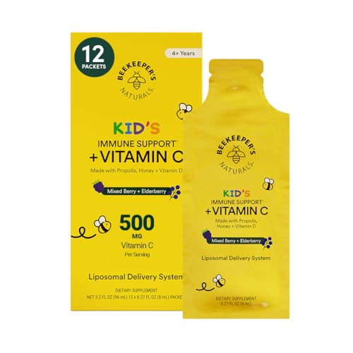 Kid's Immune Liposomal Vitamin C by Beekeeper's Naturals, 500 mg Vitamin C, Elderberry, Vitamin D, Propolis & Honey, Kid-Friendly Immune Support - Mixed Berry Flavor, Easy to Use, Bioavailable, 12 Ct | Amazon (US)