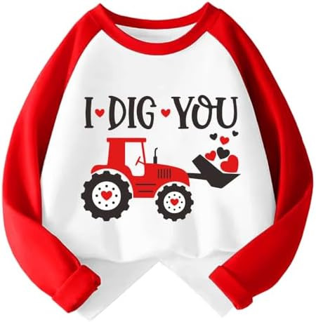 Kids Valentines Day Shirt Boys Girls Valentine's Monster Truck Dinosaur Heart Graphic Tees Raglan... | Amazon (US)