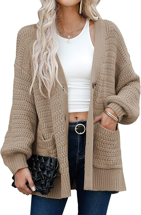 ANRABESS Women's Long Sleeve Cable Knit Chunky Sweater Open Front Cardigan Button Loose Outerwear... | Amazon (US)