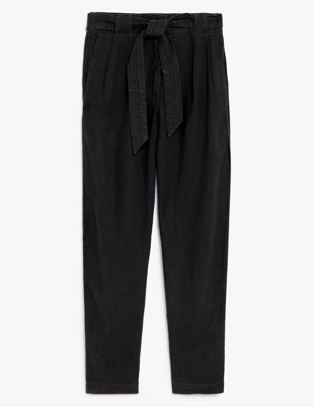 Pure Linen Belted Tapered Trousers | Marks & Spencer (UK)