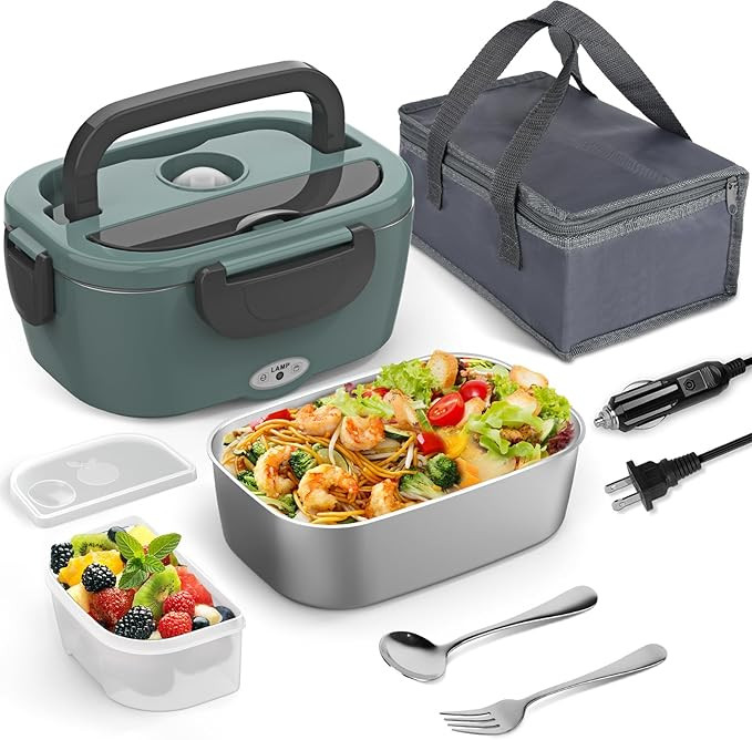 Green Electric Lunch Box Food Heater, 60-80W Heated Lunch Box for Adults, 12V 24V 110V Portable F... | Amazon (US)