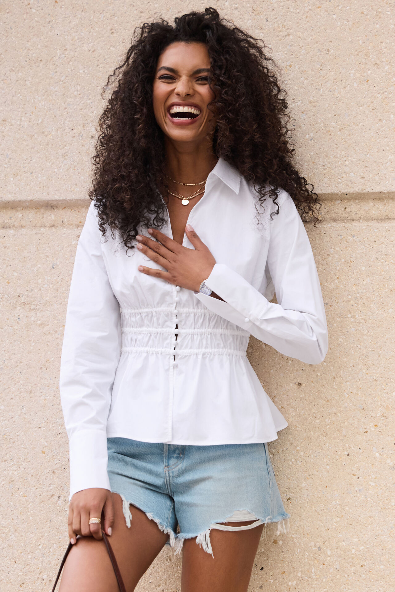 Shirred Poplin Shirt | Dynamite Clothing