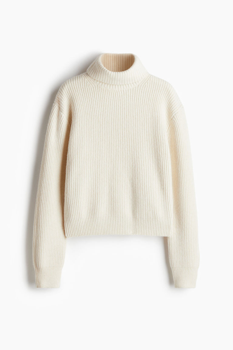 H & M - Pull col roulé en maille côtelée - Beige | H&M (FR, IT, ES, PT, BE)