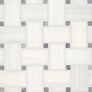 Jumbo Basketweave Dolomite and Bardiglio Dot 11.25 in. x 11.25 in. Honed Marble Mosaic Floor Tile (8.74 sq. ft./Case) | The Home Depot