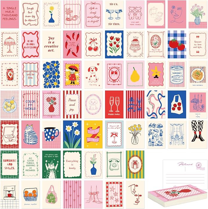 64Pcs Pink Coquette Room Decor Aesthetic Pictures, 4x6 Minimalist Pink Postcard, Writable Matte B... | Amazon (US)