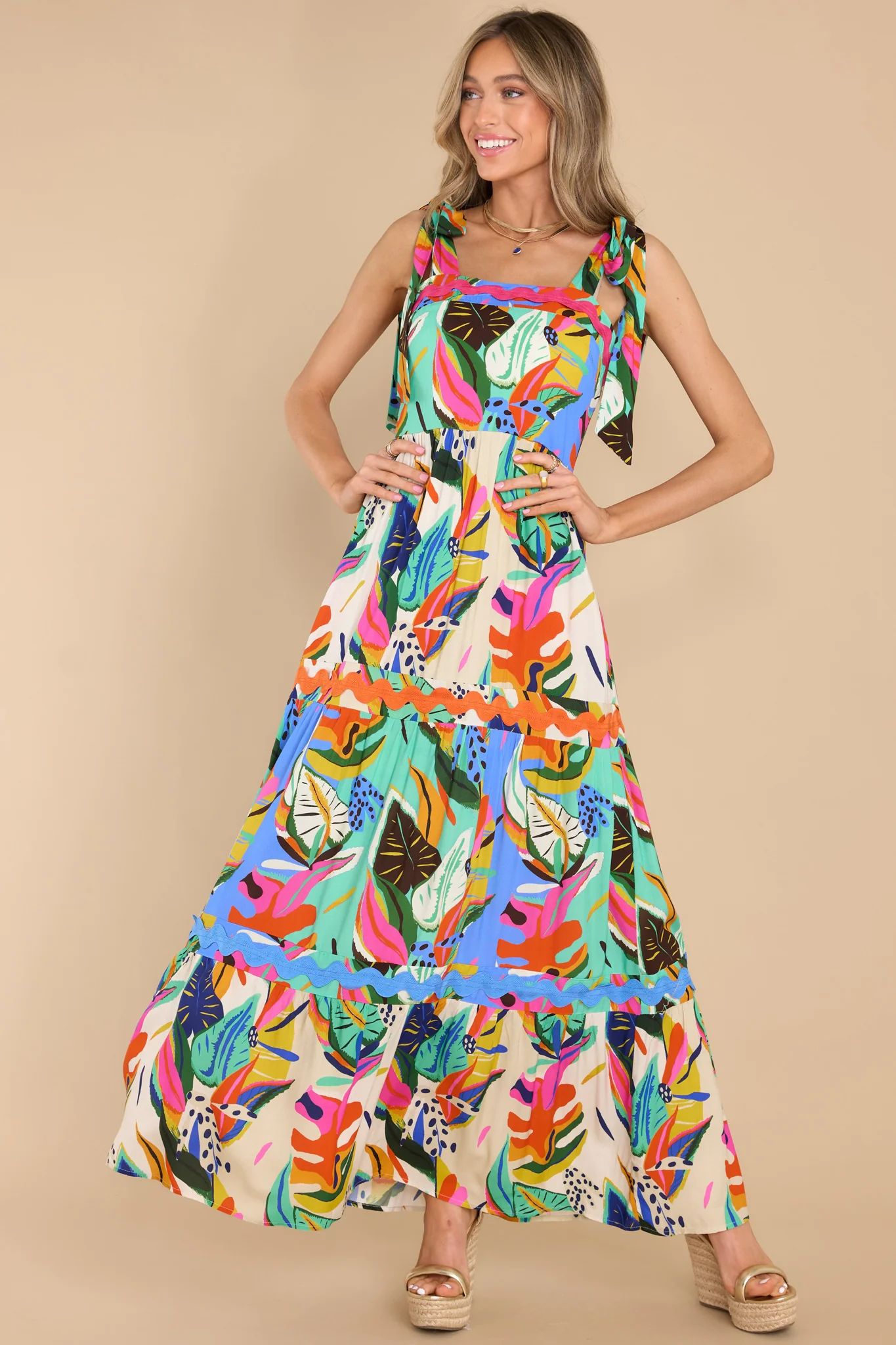 Choose Happy Turquoise Multi Print Maxi Dress | Red Dress 