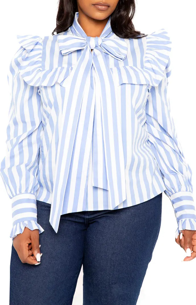 Stripe Ruffle Bow Neck Shirt | Nordstrom