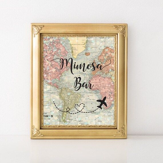 Mimosa Bar Sign World Map 8x10 Travel Wedding Theme, Printable, Bubbly Bar Cart, Mimosa Bar, Trav... | Etsy (US)