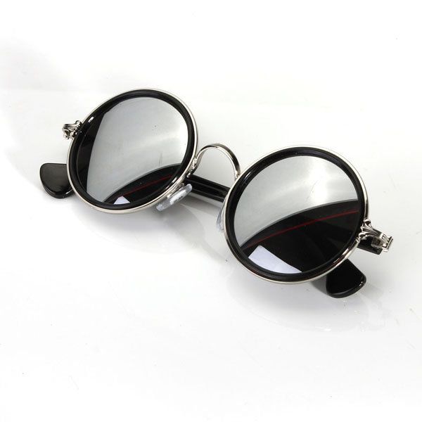 Men Women Vintage Retro Round Golden Metal Mirrored Sunglasses | Newchic