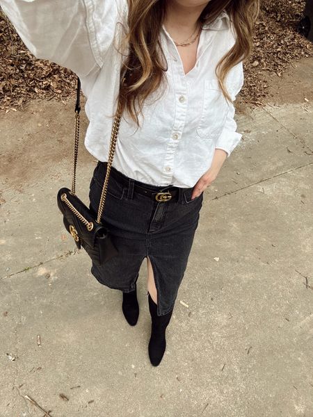 Going out with a friend ootd ✨
Black denim midi from universal thread target, black knee high boots, white button


#LTKfindsunder50 #LTKstyletip #LTKitbag