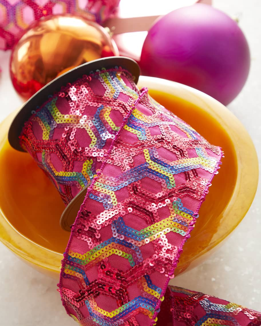 D. Stevens Sheer Sequined Ribbon, 4"W x 10 Yards | Neiman Marcus