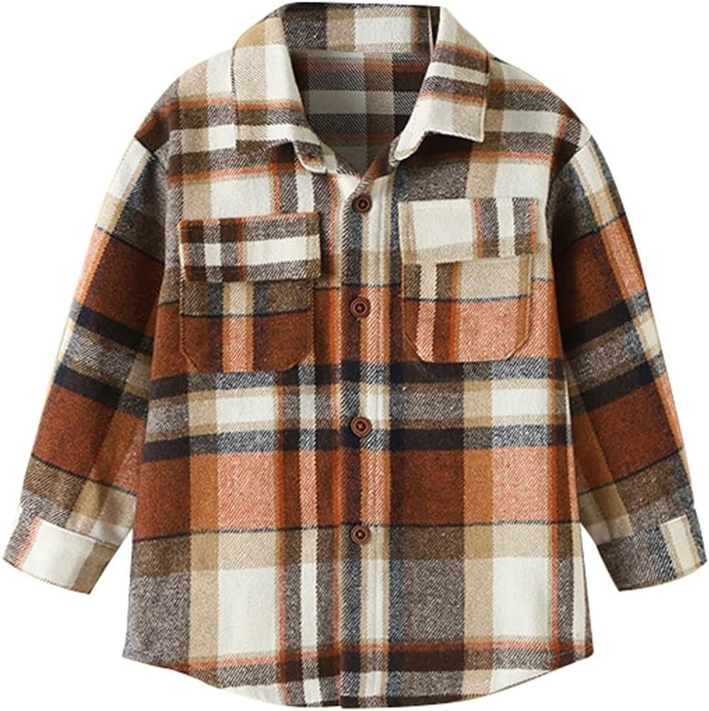 Toddler Baby Boy Girls Flannel Shirts Jacket Long Sleeve Button Down Shacket Baby Fall Coat Tops | Amazon (US)