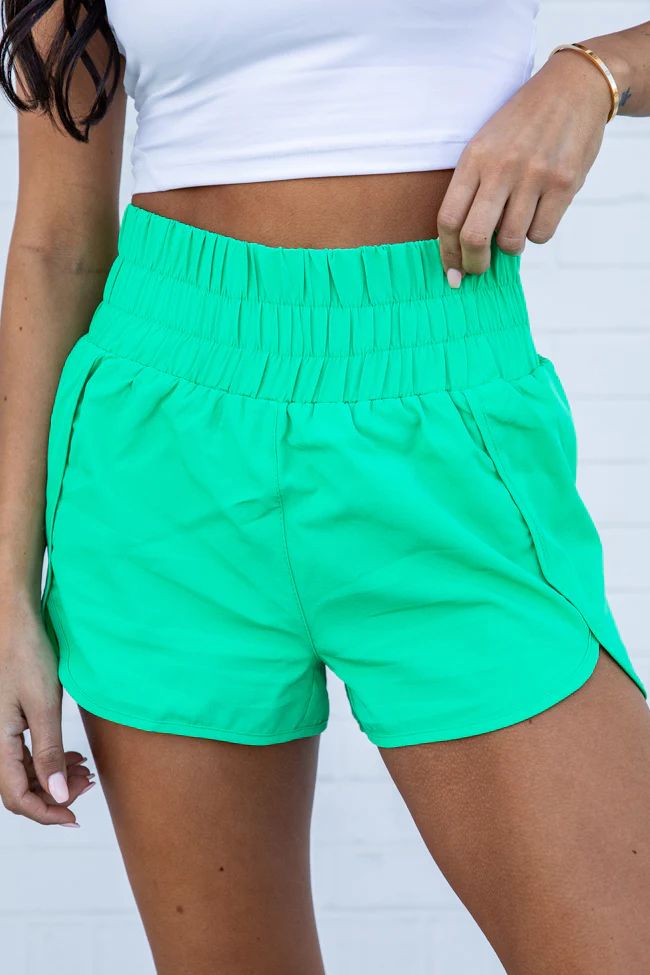 Errands To Run Solid Green High Waisted Athletic Shorts SALE | Pink Lily