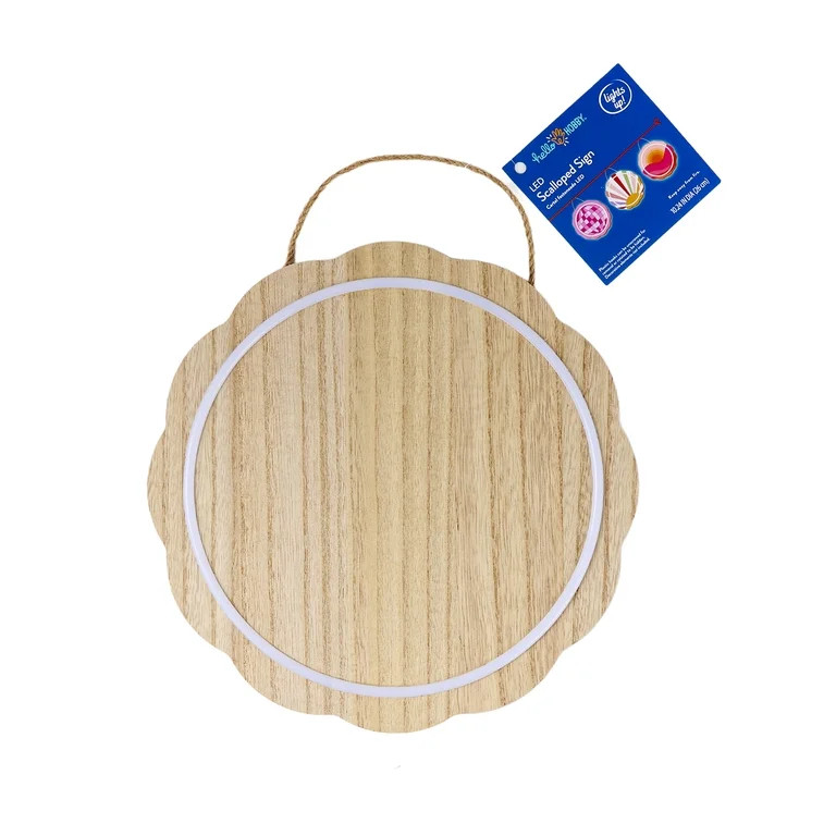 LED Wooden Scalloped Round Sign, Unfinished Wood Surface, Hello Hobby, 10.24 in. x 1.4 in. x 10.2... | Walmart (US)