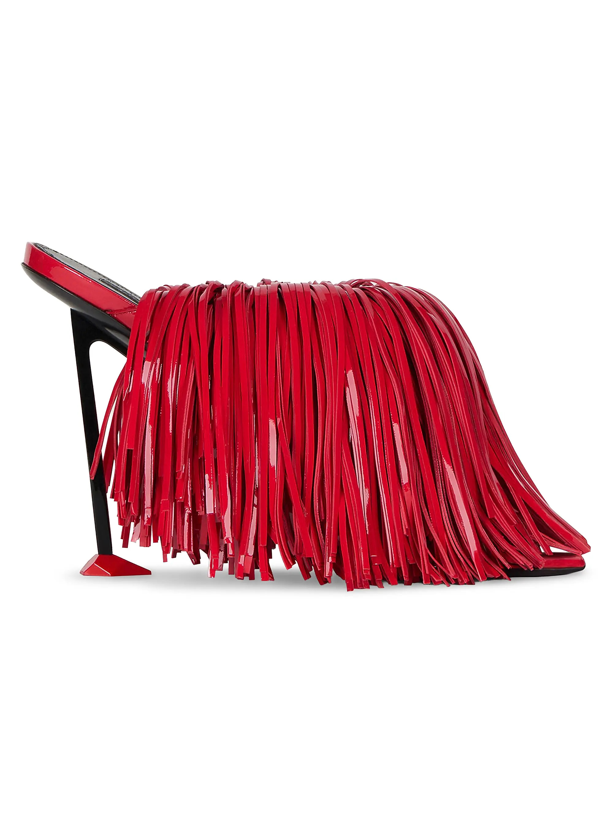 Givenchy Boudoir Heeled Mules in Patent Leather with Fringes | Saks Fifth Avenue | Saks Fifth Avenue