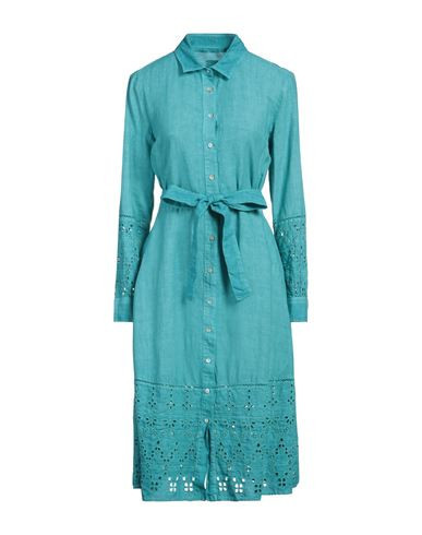 120% Lino Woman Midi dress Turquoise Size 6 Linen | YOOX (US)