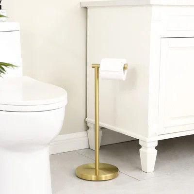 SUS 304 Stainless Steel Brushed Gold Toilet Paper Holder Stand, Sturdy Rust-Resistant Pedestal Tissue Roll Holder | Wayfair North America