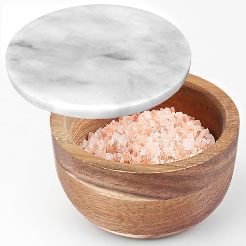 Large Wood Salt Box Salt cellar with Spoon Spice Salt Container salt holder Solid Natural Acacia ... | Amazon (US)