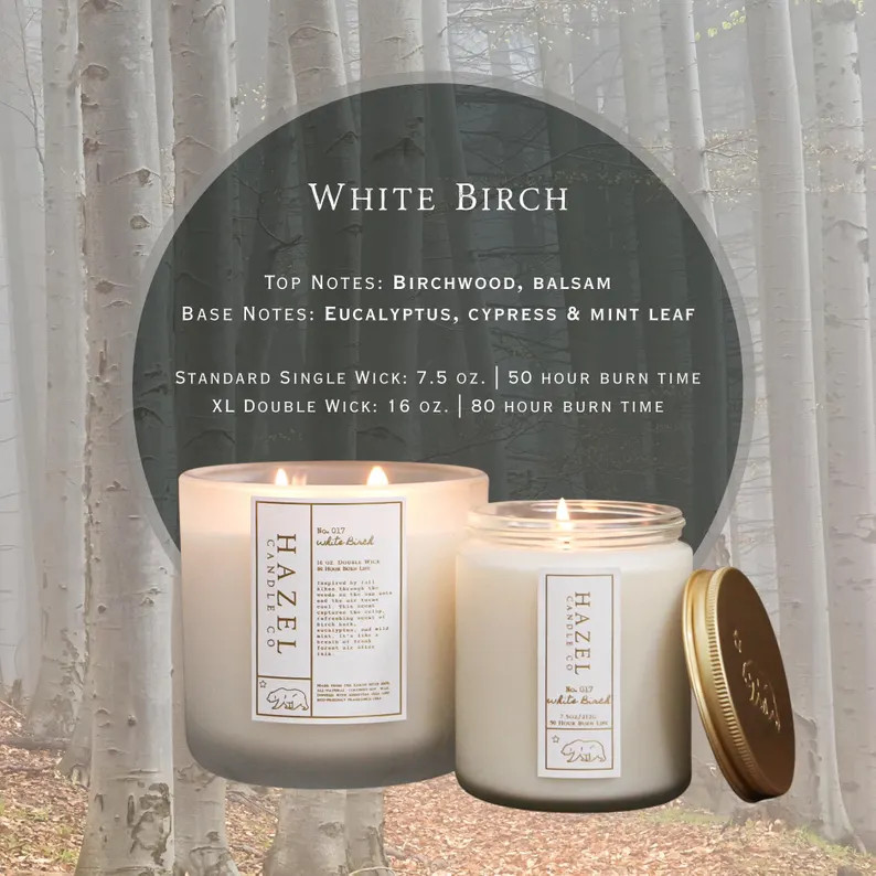 White Birch Scented Candles, Eco Friendly, Vegan Soy Candle, Essential Oil Soy Candles, Vegan Gif... | Etsy (US)