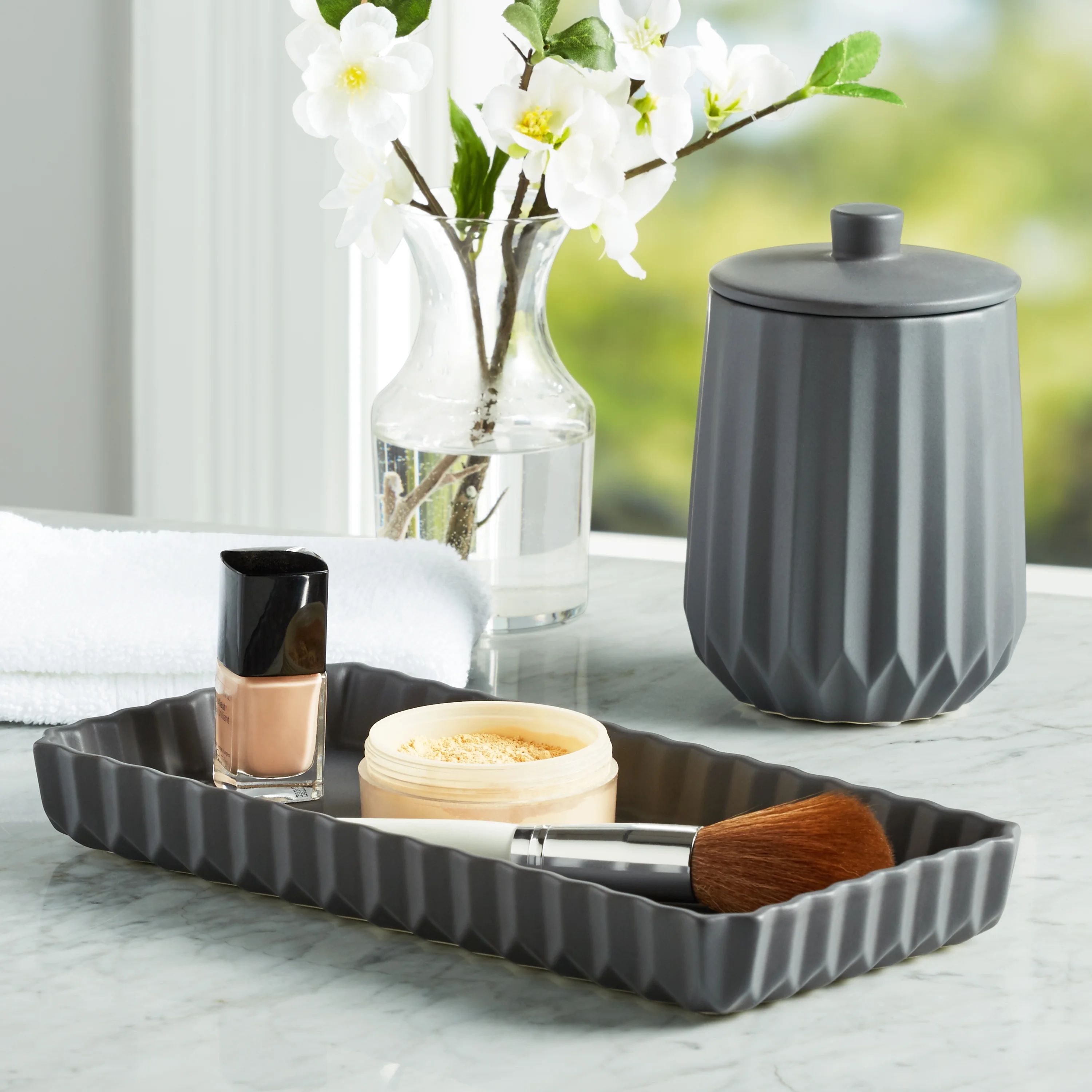 Better Homes & Gardens 2-Piece Matte Ridges Ceramic Bath Accessory Set, Charcoal | Walmart (US)