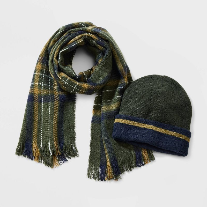 Men's Striped Knitted Hat and Scarf Set - Goodfellow & Co™ Green | Target